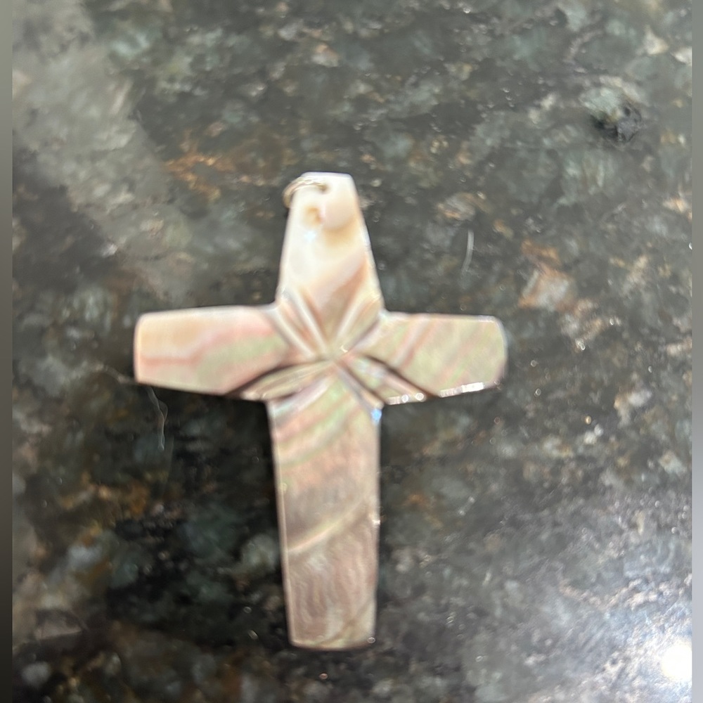 Vintage MOP shell carved cross pendant